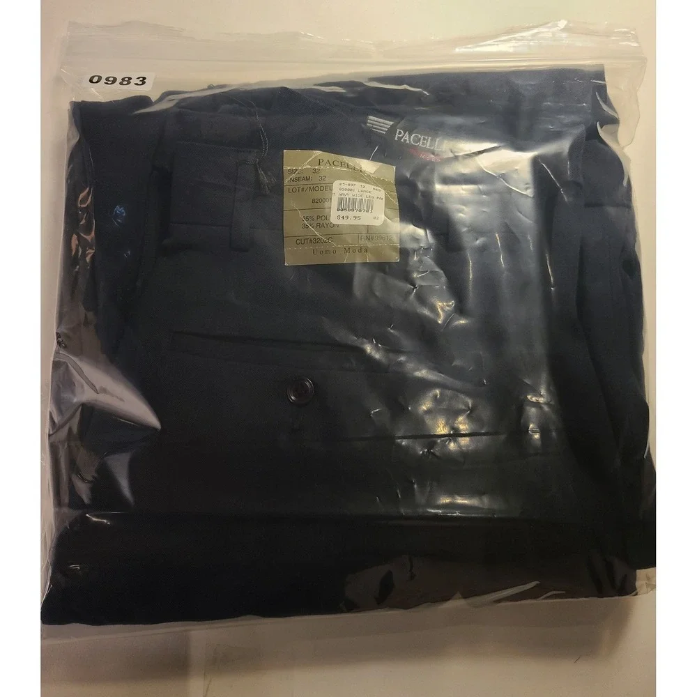 Pacelli Uomo Moda‎ Men's 32x30 Navy Blue Pleated Dress Pants Wide Leg Cuffed NWT